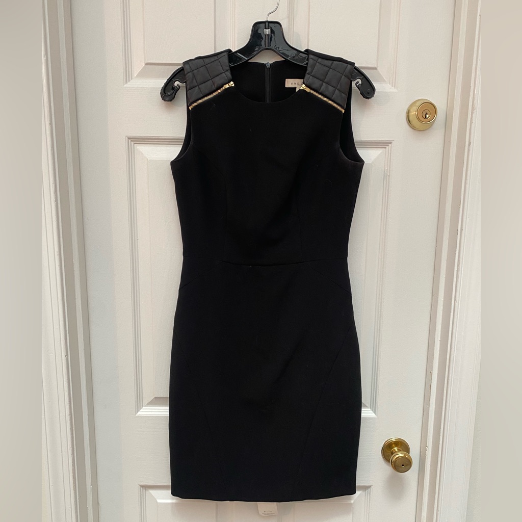 Sandro Black Sleeveless Dress W Quilted Leather Shoulder - Size 2 (Us 6 Or M)